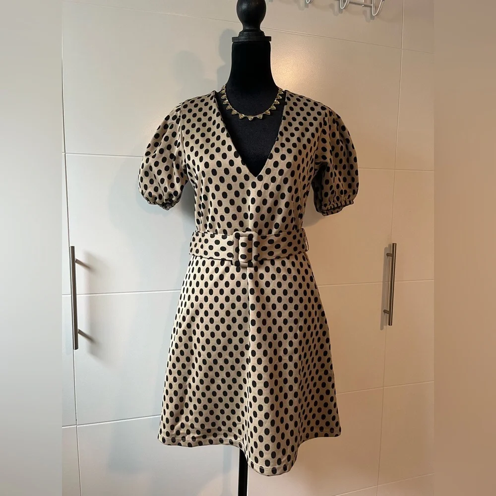 NWT Zara Belted Polka Dot Dress Size Medium